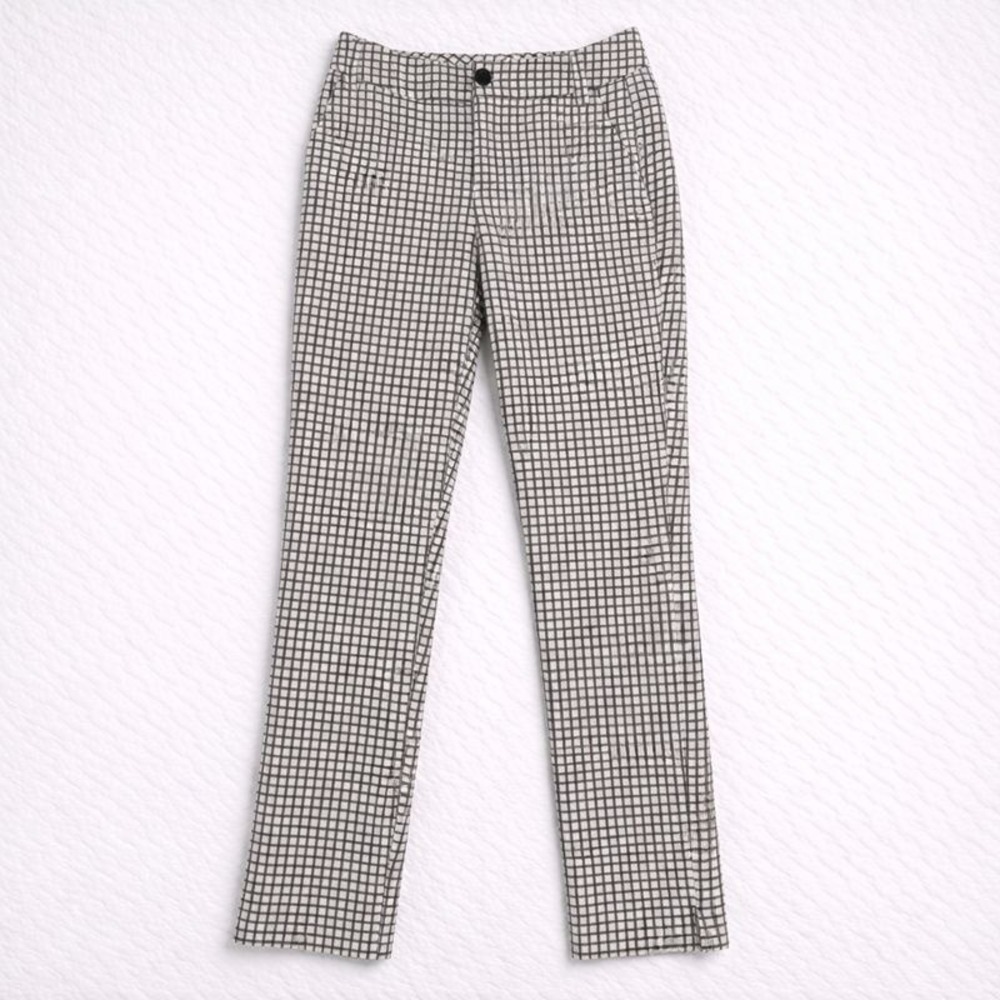 CAbi Womens Size 2 Black‎ White Grid Ankle Pants Stretch Workwear